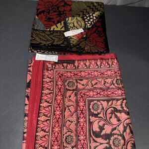 Vintage Oscar De La Renta For Accessory Street Silk Scarf Red Floral Lot Of 2